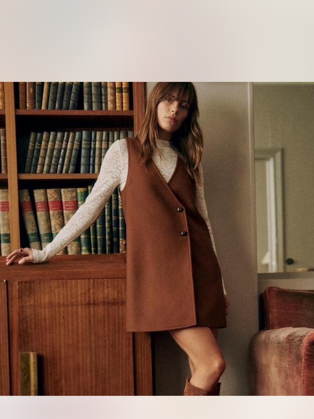 Sezane Natty Cognac Brown Sleeveless Wrap Mini Dress